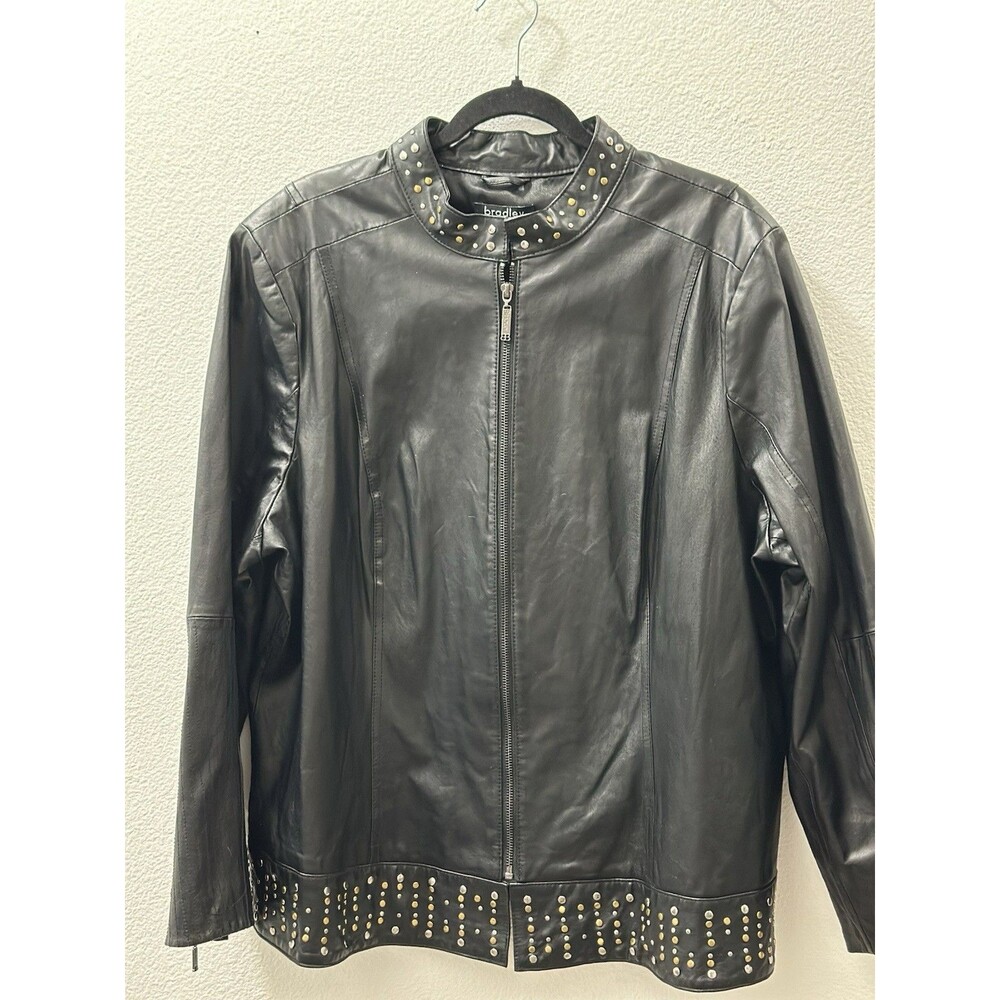 Bradley Bayou Black Leather Studded Jacket Size 2x XXL Scuba Biker Motorcycle